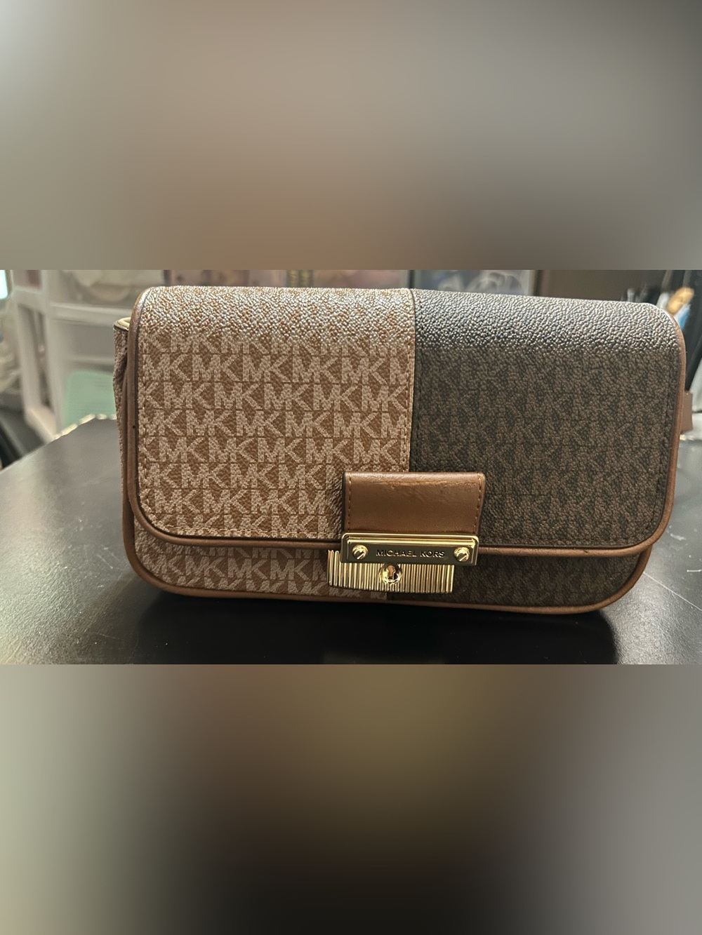 Michael Kors Two-Tone Brown Signature Shoulder Bag with Gold Hardware